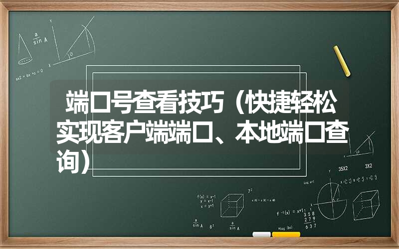 <font color='1677721'>端口号查看技巧（快捷轻松实现客户端端口、本地端口查询）</font>